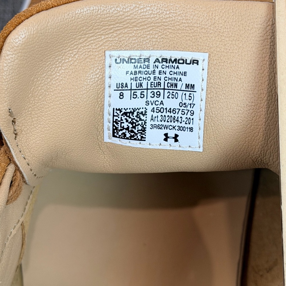 Under Armour Suede Sneakers Tan Caramel Teal Accent Lace Up Size 8 US 5.5 UK - Picture 6 of 7